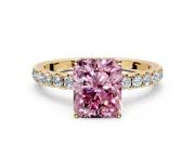 Solitaire Engagement Ring Setting for Fancy Pink Radiant Cut Center with Large Accent Band and Prong Head in Yellow Gold