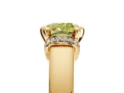 Solitaire Engagement Ring Setting for Fancy Yellow Cushion Cut Center with Wide Band, Pave Collar and Prong Head in Yellow Gold