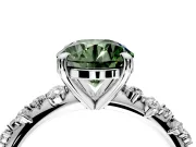 Solitaire Engagement Ring Setting for Fancy Green Round Cut Center with Trailing Leaf Accent Band and Prong Head in Sterling Silver