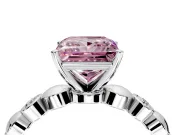 Solitaire Engagement Ring Setting for Fancy Pink Princess Cut Center with Beaded Bezel Station Band and Prong Head in White Gold