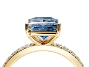 Solitaire Engagement Ring Setting for Fancy Blue Princess Cut Center with Round Cut Pave Band and Prong Head in Yellow Gold