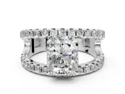 Solitaire Engagement Ring Setting for Radiant Cut Center with Wide-Open Split Shank and Prong Head in Sterling Silver