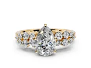 Cluster Engagement Ring Setting for Pear-Shaped Center with 2-Row Shoulder Clusters and Prong Head in Yellow Gold