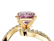 Solitaire Engagement Ring Setting for Fancy Pink Princess Cut Center with Pave Bypass Swirl Band and Prong Head in Yellow Gold