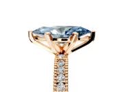 Solitaire Engagement Ring Setting for Fancy Blue Marquise Center with Milgrain-Edged Pave Band and Prong Head in Rose Gold