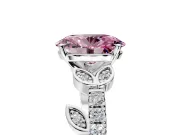 Leaf Motif Engagement Ring Setting for Fancy Pink Oval Center with Pave Band and Prong Head in Platinum