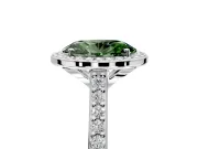 Halo Engagement Ring Setting for Fancy Green Oval Center with Pave Accents, Heart Basket and Prong Head in Sterling Silver