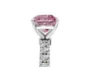 Open Basket Engagement Ring Setting for Fancy Pink Cushion Cut Center with Pave Band and Prong Head in Sterling Silver
