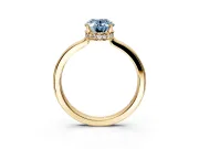 Hidden Halo Engagement Ring Setting for Fancy Blue Oval Center with Wide Flat Plain Band and Prong Head in Yellow Gold