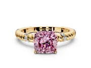 Rope Engagement Ring Setting for Fancy Pink Cushion Cut Center with Accent Shoulders and Prong Head in Yellow Gold