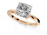 Solitaire Engagement Ring Setting for Cushion Cut Center with Thin Rounded Plain Band and Prong Head in Rose Gold