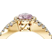 Halo Engagement Ring Setting for Fancy Pink Pear-Shaped Center with Wide-Open Pave Split Shank and Prong Head in Yellow Gold