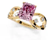 Solitaire Engagement Ring Setting for Fancy Pink Radiant Cut Center with Criss-Cross Accent Band and Prong Head in Yellow Gold