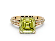 Solitaire Engagement Ring Setting for Fancy Yellow Asscher Cut Center with Pave Rail Split Shank and Prong Head in Yellow Gold
