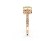 Cathedral Engagement Ring Setting for Fancy Yellow Radiant Cut Center with Antique-Style Pave Band and Prong Head in Rose Gold