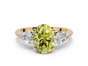 3 Stone Engagement Ring Setting for Fancy Yellow Oval Center with Large Pear-Shaped Accents and Prong Head in Yellow Gold