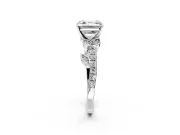 Leaf Motif Engagement Ring Setting for Asscher Cut Center with Pave Band and Prong Head in White Gold