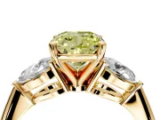 3 Stone Engagement Ring Setting for Fancy Yellow Cushion Cut Center with Large Pear-Shaped Accents and Prong Head in Yellow Gold