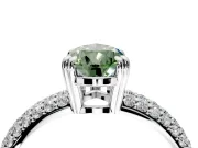Solitaire Engagement Ring Setting for Fancy Green Pear-Shaped Center with Multi-Row Pave Accents and Basket Head in Platinum