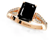 Solitaire Engagement Ring Setting for Fancy Black Emerald Cut Center with Twisted Pave Split Shank and Prong Head in Rose Gold