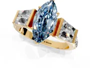 Channel-Set Engagement Ring Setting for Fancy Blue Marquise Center with Baguette Band and Prong Head in Yellow Gold