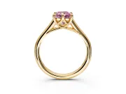 Solitaire Engagement Ring Setting for Fancy Pink Radiant Cut Center with Cathedral Band and Prong Head in Yellow Gold