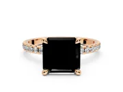 Solitaire Engagement Ring Setting for Fancy Black Asscher Cut Center with Fine Pave Narrow Band and Prong Head in Rose Gold
