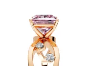 Solitaire Engagement Ring Setting for Fancy Pink Princess Cut Center with Criss-Cross Accent Band and Prong Head in Rose Gold