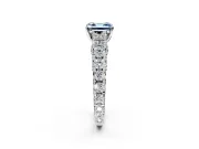Solitaire Engagement Ring Setting for Fancy Blue Asscher Cut Center with Pave Cathedral Shoulders and Prong Head in Platinum