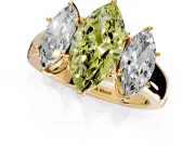 3 Stone Engagement Ring Setting for Fancy Yellow Marquise Center with Raised Basket Heads and Prong Head in Yellow Gold