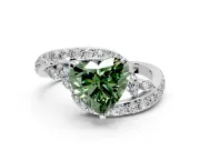 Solitaire Engagement Ring Setting for Fancy Green Heart-Shaped Center with Pave Bypass Twist Band and Prong Head in White Gold