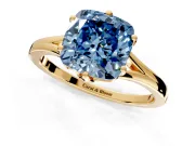 Solitaire Engagement Ring Setting for Fancy Blue Cushion Cut Center with Plain Split Shank and Prong Head in Yellow Gold