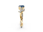 Floral Engagement Ring Setting for Fancy Blue Round Cut Center with Trailing Marquise Accents and Prong Head in Yellow Gold