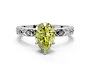 Solitaire Engagement Ring Setting for Fancy Yellow Pear-Shaped Center with XO Engraved Band and Prong Head in Platinum