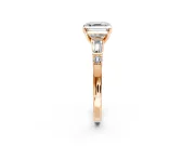 Bar-Set Engagement Ring Setting for Asscher Cut Center with Tapered Baguette Accents and Prong Head in Rose Gold