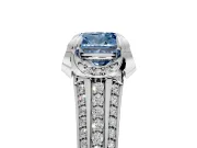 Solitaire Engagement Ring Setting for Fancy Blue Cushion Cut Center with Accented Split Shank and Prong Head in Sterling Silver