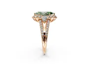 Halo Engagement Ring Setting for Fancy Green Marquise Center with Two-Strand Split Shank and Prong Head in Rose Gold