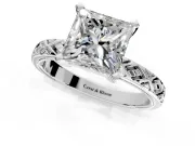 Solitaire Engagement Ring Setting for Princess Cut Center with Milgrain X Pattern Band and Prong Head in Platinum