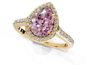 Halo Engagement Ring Setting for Fancy Pink Pear-Shaped Center with Pave Accents, Heart Basket and Prong Head in Yellow Gold