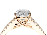 Solitaire Engagement Ring Setting for Cushion Cut Center with Pave Split Shank and Prong Head in Rose Gold