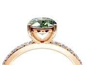 Solitaire Engagement Ring Setting for Fancy Green Oval Center with Round Cut Pave Band and Prong Head in Rose Gold