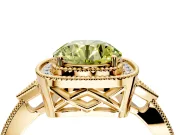 Halo Engagement Ring Setting for Fancy Yellow Round Cut Center with Milgrain Rim, Pave Band and Prong Head in Yellow Gold
