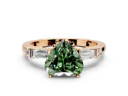 Bar-Set Engagement Ring Setting for Fancy Green Heart-Shaped Center with Tapered Baguette Accents and Prong Head in Rose Gold