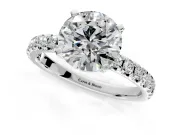 Solitaire Engagement Ring Setting for Round Cut Center with Large Accents and Prong Head in Sterling Silver