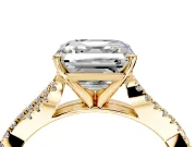 Solitaire Engagement Ring Setting for Asscher Cut Center with Twisted Pave Split Shank and Prong Head in Yellow Gold