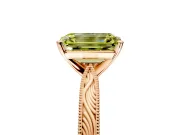 Solitaire Engagement Ring Setting for Fancy Yellow Emerald Cut Center with Engraved Milgrain Band and Prong Head in Rose Gold
