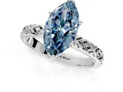 Solitaire Engagement Ring Setting for Fancy Blue Marquise Center with Milgrain X Pattern Band and Prong Head in Sterling Silver