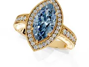 Milgrain Halo Engagement Ring Setting for Fancy Blue Marquise Center with Pave Band and Prong Head in Yellow Gold