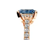 Solitaire Engagement Ring Setting for Fancy Blue Emerald Cut Center with Widening Pave Band and Claw Prong Head in Rose Gold
