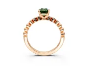 Solitaire Engagement Ring Setting for Fancy Green Emerald Cut Center with Bezel-Dot Beaded Band and Prong Head in Rose Gold